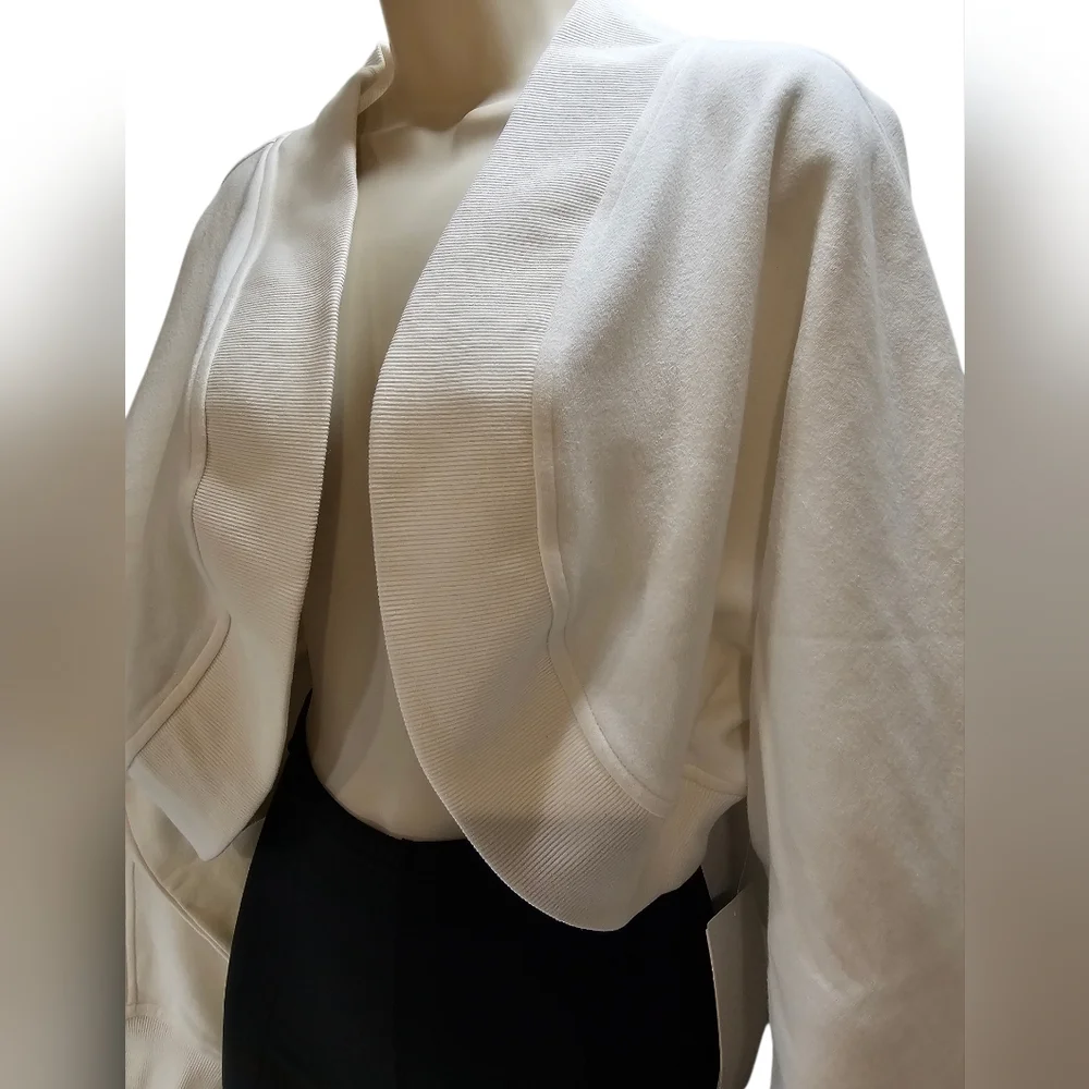 Zella Cloud Fleece Cardigan Open Front Shrug, Ivory Egret, size Medium - Picture 6 of 7